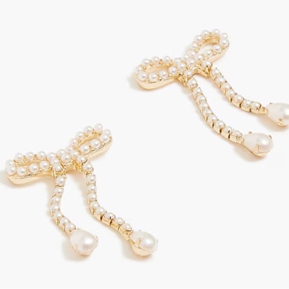 J. Crew Jewelry - J Crew Pearl Gold Bow Earrings